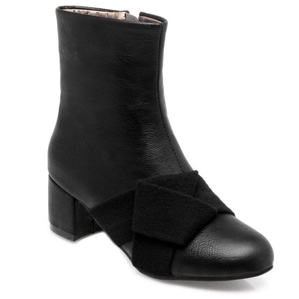 [41% OFF] 2021 Mid Heel Woolen Panel Short Boots In BLACK | DressLily