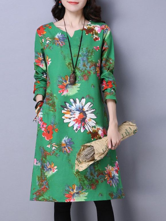 Robe imprimée florale avec poches - Vert M