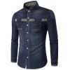 chemise en jean avec poches épissées  Imprimé Totem à col relevé - Bleu profond L