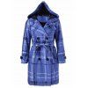 Manteau à capuche et carreaux en laine avec ceinture - Moyen Bleu XL