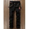 Plus-Size Jeans à braguette zippée avec pieds étroits brodé de fleurs - Noir 33