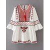 Embroidered Flare Sleeve A-Line Dress - WHITE S