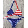 Ensemble de bikini enveloppe halter imprimé drapeau américain patriotique - Bleu L