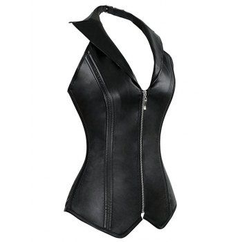 black zip up corset top