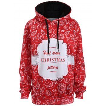 

Plus Size Christmas Kangaroo Pocket Hoodie, Red