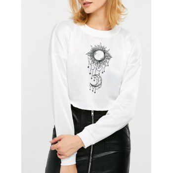 

Sun and Moon Print Cropped Sweatshirt, White