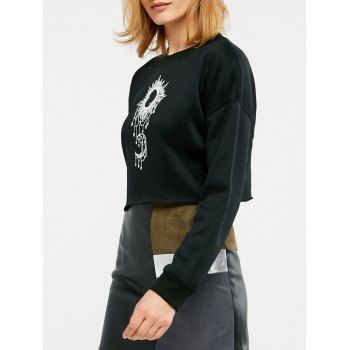 

Sun and Moon Print Cropped Sweatshirt, Black