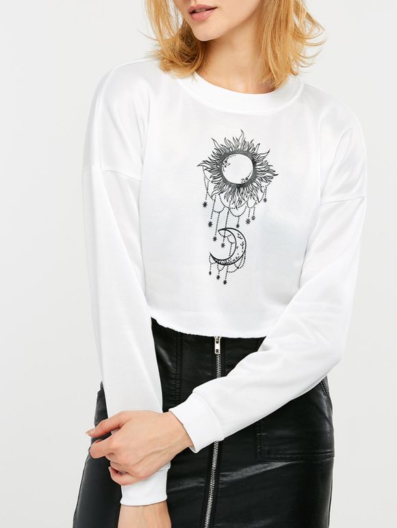 Sweat-shirt court imprimé de lune et soleil - Blanc S