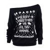 Sweat-shirt à col oblique motif renne de Noël - Noir M