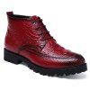 Lace Up Embossing PU Leather Boots - RED 41