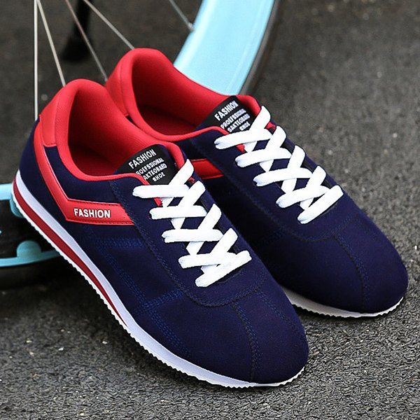 

Stitching Suede Color Splice Casual Shoes, Blue and red
