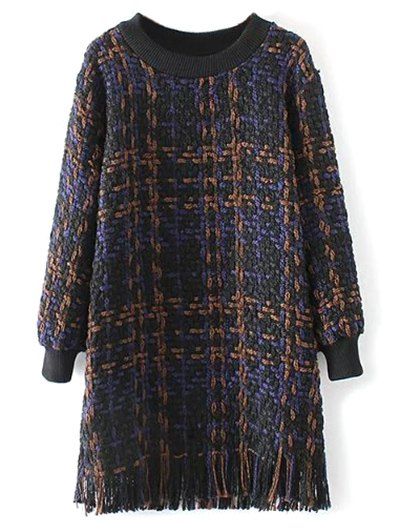 Robe en tricot chiné avec ourlet à franges - Bleu Violet M