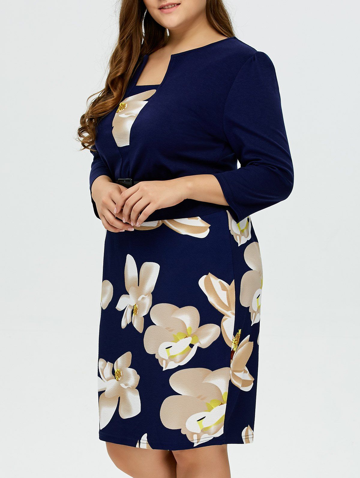 

Plus Size Mid Length Pencil Peplum Dress, Purplish blue