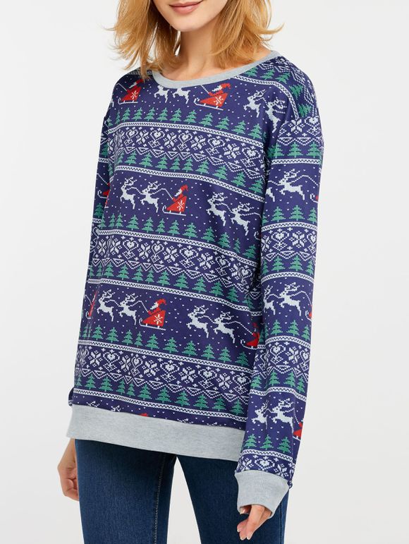 Sweatshirt à épaules vagues et en motif à Noël - Bleu L