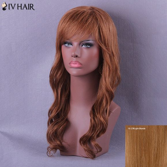 SIV perruque longue de cheveux humains ondulées avec franges obliques - 18/27 Blonde Léger 