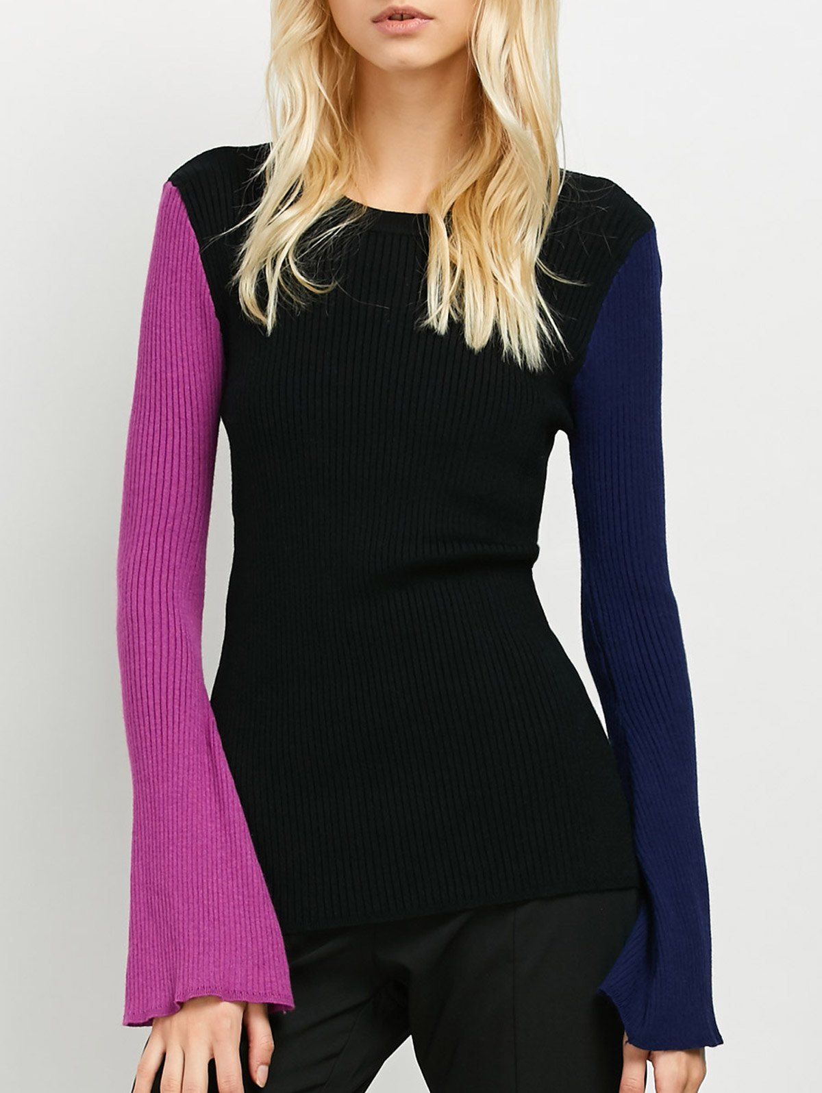 

Ribbed Color Block Sweater, Black