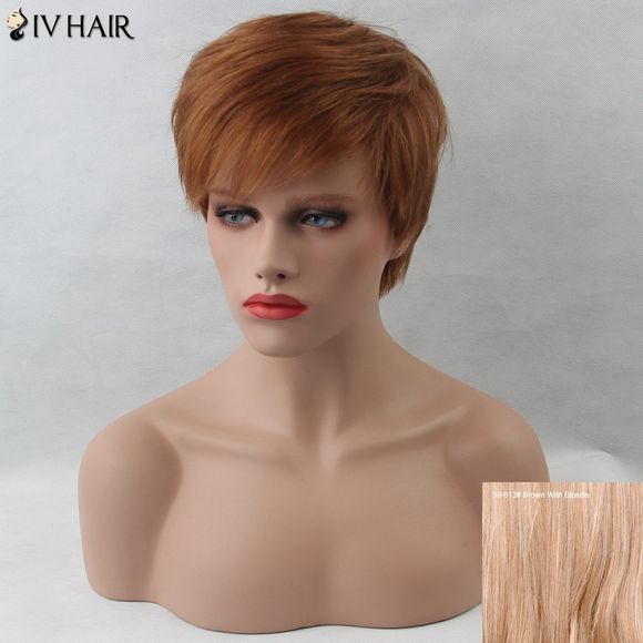 SIV perruque courte de cheveux humains coupés en dégradé avec franges latérales - Brun Avec Blonde 