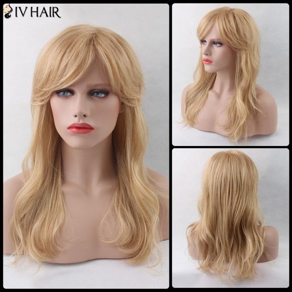 SIV perruque longue de cheveux humains en broussailles ondulées avec franges latérales - Blonde 