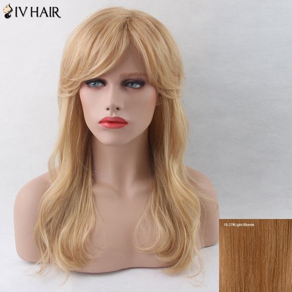 SIV perruque longue de cheveux humains en broussailles ondulées avec franges latérales - 18/27 Blonde Léger 