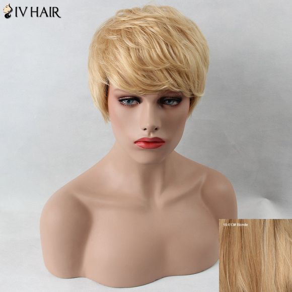 SIV perruque courte de cheveux humains embroussaillés avec franges latérales - Blonde 