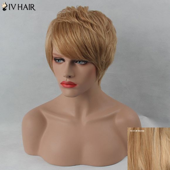 SIV perruque courte de cheveux humains coupés en dégradé avec franges latérales - Blonde 