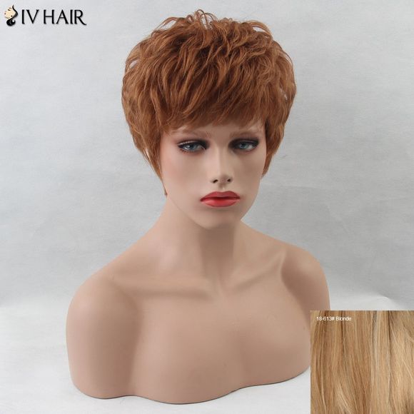 SIV perruque de cheveux humains coupés en dégradé avec franges inclinées - Blonde 