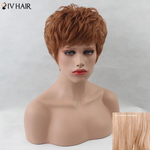 SIV perruque de cheveux humains coupés en dégradé avec franges inclinées - Brun Avec Blonde 