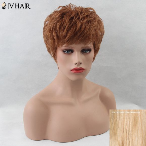 SIV perruque de cheveux humains coupés en dégradé avec franges inclinées - Brun d'Or avec Blonde 