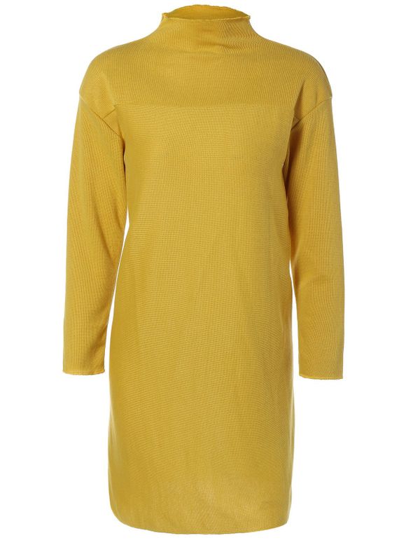Plus-size Robe fendue en tricot à col cheminée - Jaune XL