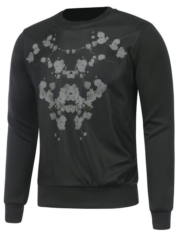 Sweat-shirt ras du cou avec impression florale motif réticulaire - Noir S