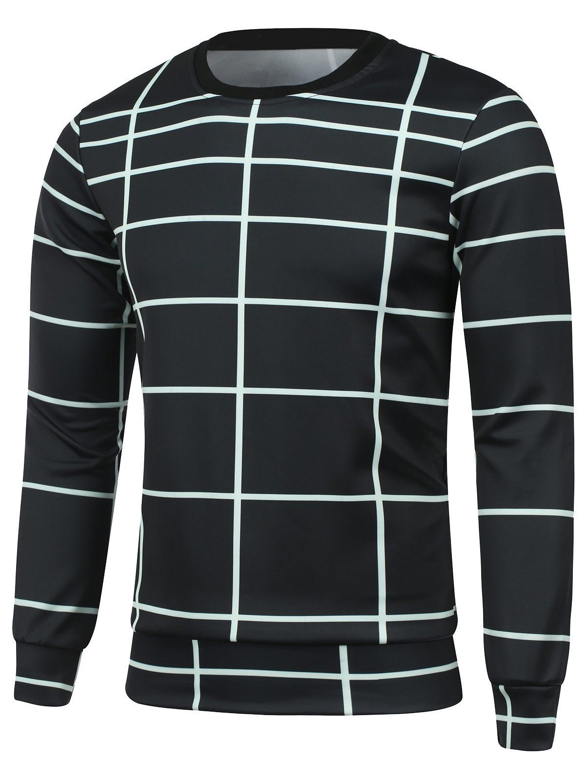 

Crew Neck Irregular Grid Sweatshirt, Black