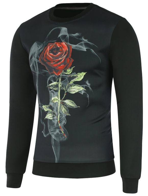 Sweat-shirt ras-du-cou à manches longues avec motif de rose en 3D - Noir S