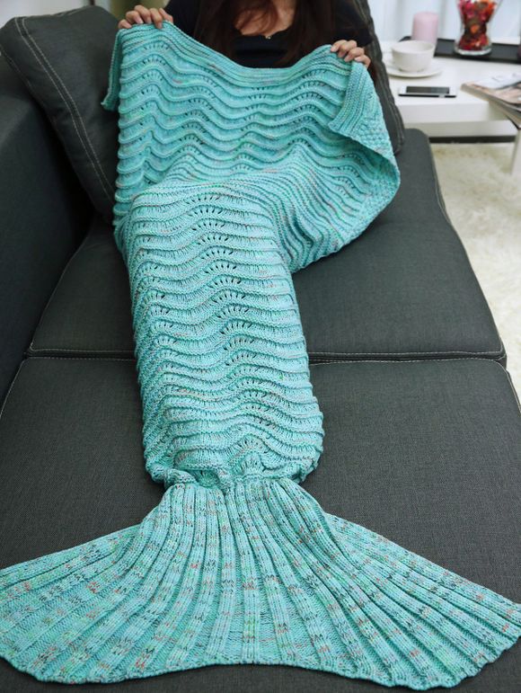 Couverture sac de couchage tricotée motif queue de la sirène - Bleu Vert 