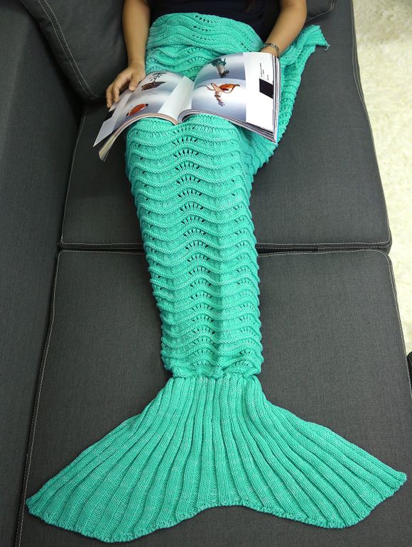 Couverture sac de couchage tricotée motif queue de la sirène - Turquoise 