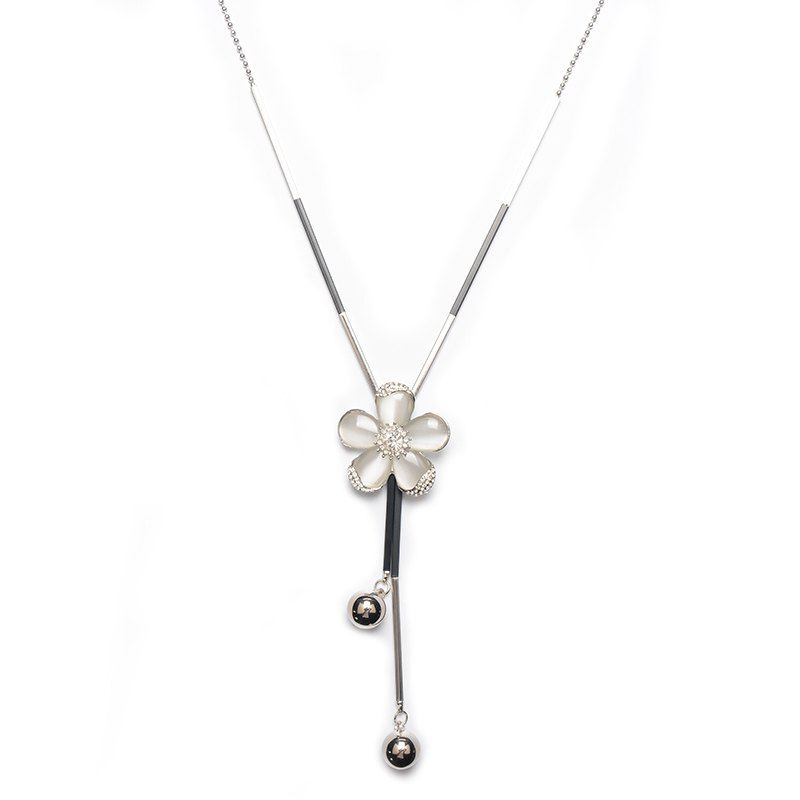 

Rhinestone Frangipani Flower Necklace, Silver