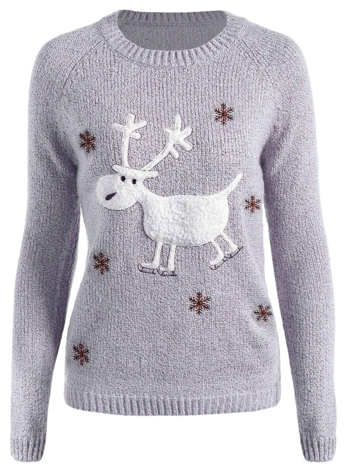 

Christmas Reindeer Snowflake Embroidered Sweater, Gray