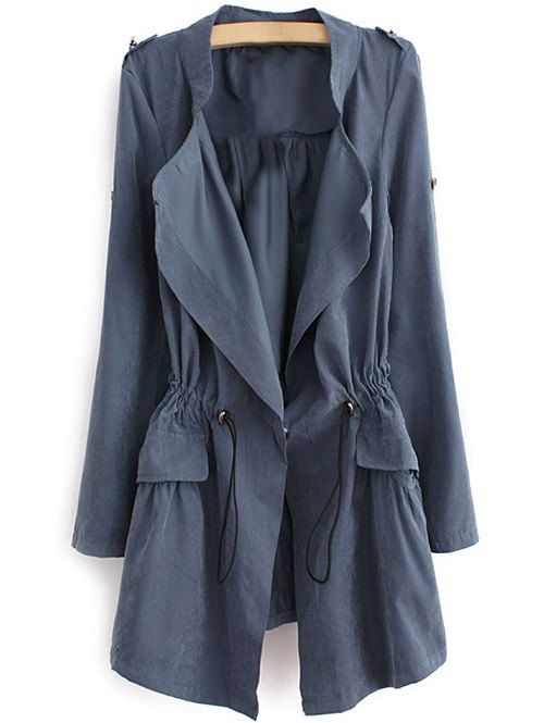 Manteau Taille Élastique à Corde avec Épaulette - Bleu gris XL