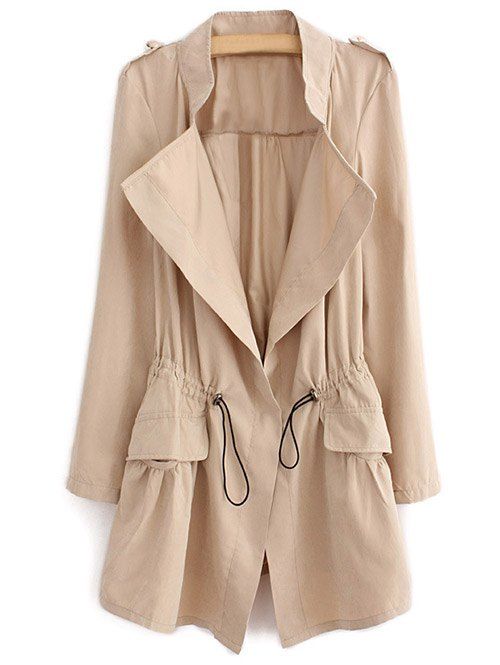 

Epaulet Drawstring Coat With Pockets, Light khaki