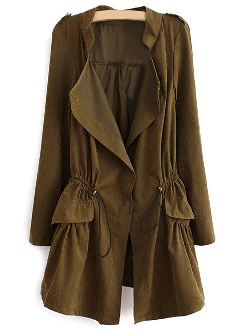 

Epaulet Drawstring Coat With Pockets, Army green