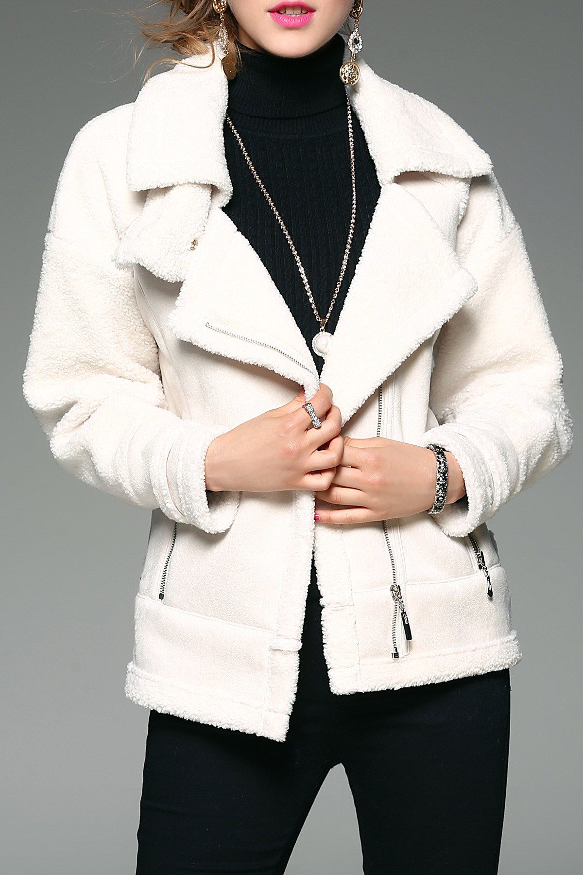

Fleece-Lined Zip Up Coat, White