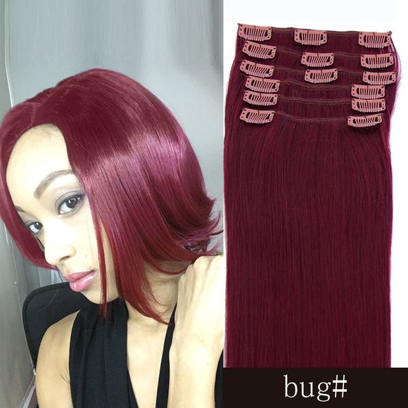 7 Pièces longues droites / ensemble haute température de fibres d'extensions de cheveux - Bourgogne 