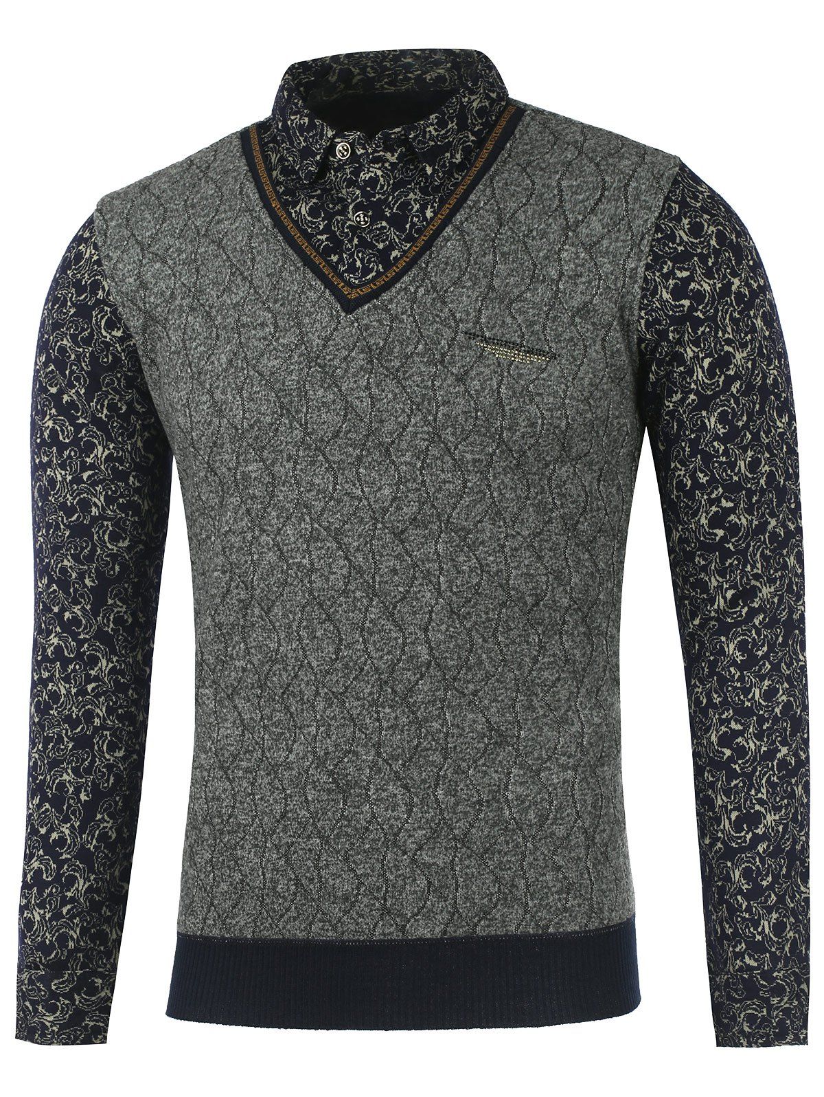 

Rhinestone Flocking Shirt Collar T-Shirt, Gray