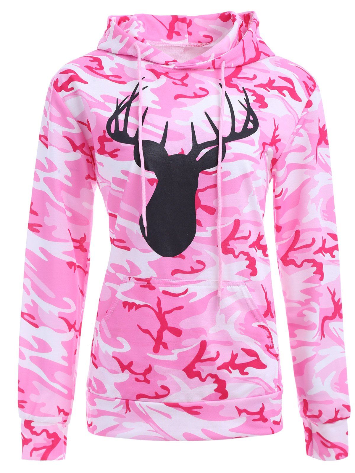 

Christmas Reindeer Print Camo Hoodie, Pink