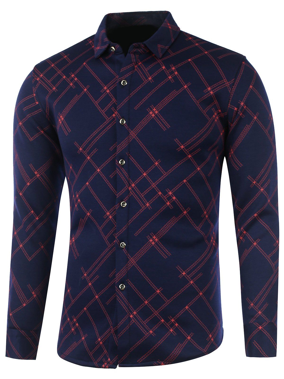 

Button Front Geometric Pattern Flocking Shirt, Red
