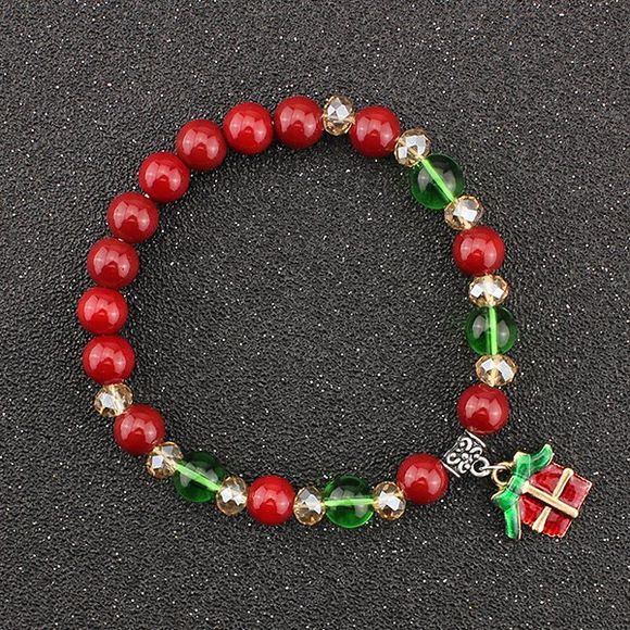 Bracelet de perles à breloques de cadeaux de Noël - Rouge 