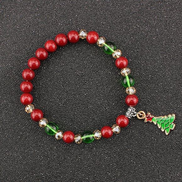 Bracelet de perles à breloque de sapin de Noël - Rouge 