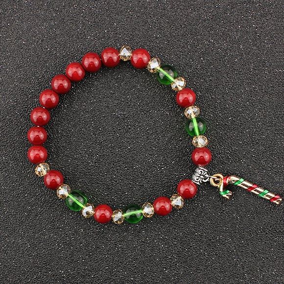 Bracelet de perles à breloque de bâton de sucre d'orge de Noël - Rouge 
