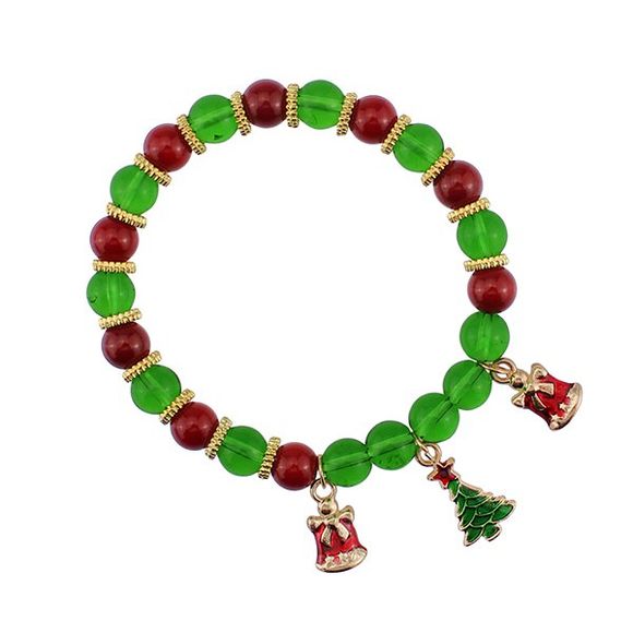 Bracelet de perles à breloques de sapin et de cloches de Noël - Vert 