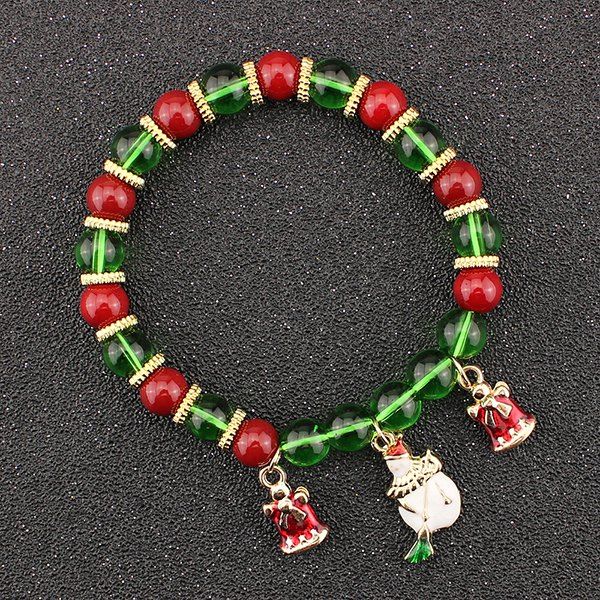 

Christmas Bells Snowman Charm Beads Bracelet, Green