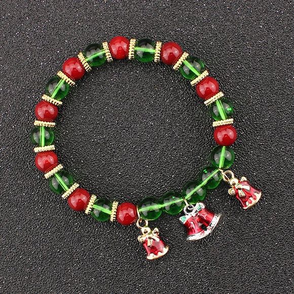 Bracelet de perles à breloques de cloches de Noël - Vert 